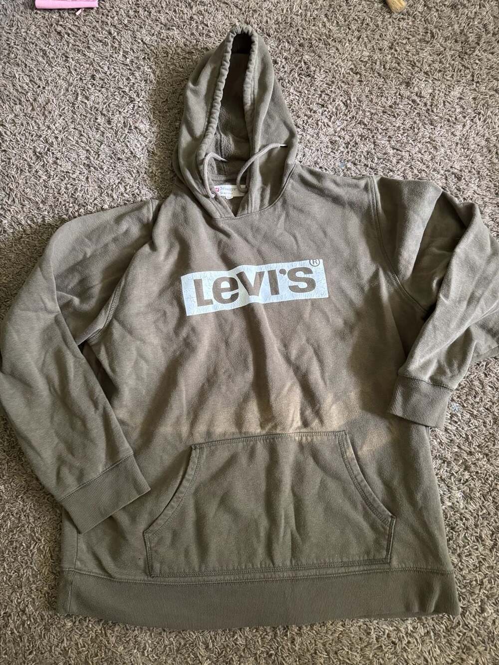 Levi's Logo Hoodie Size XL Olive Green Pullover Sweatshirt